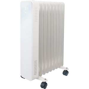 Fehér, mobil Hultsfred Hot Air 2000 W olajradiátor LED kijelzővel és 9 bordával.