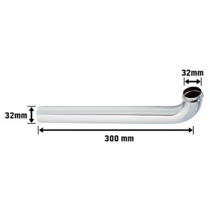 Krómozott mosdó lefolyóív, 32 mm átmérő, 300 mm hossz, szifoncsövek csatlakoztatásához.