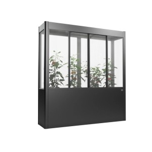 Sötétszürke Biohort Florentina Maxi üvegház átlátszó felső résszel és növényekkel. Magaságyások kiegészítője.