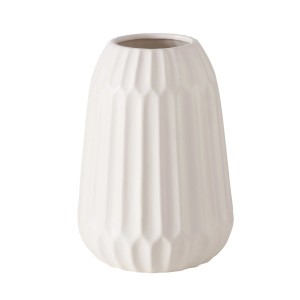 Bézs-fehér Boltze Home Cucita váza, Ø 15 cm, kerámia, bordázott felülettel.