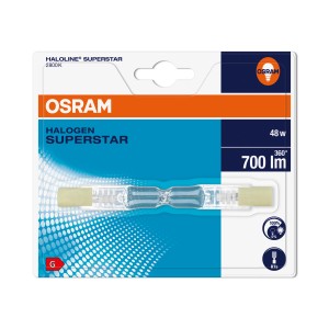 Osram halogén izzó R7s 48W, meleg fehér, csomagolásban. Halogén lámpa beltéri és kültéri használatra.
