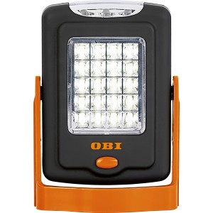 OBI munkalámpa 23 LED-del, fekete-narancssárga, forgatható akasztóval és mágneses talppal.