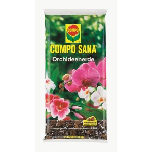 Compo Sana Orchidea föld, 5 l, tőzegmentes zsákban orchidea virágokkal.