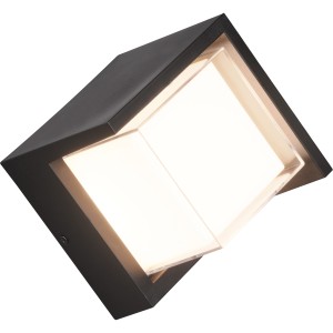 Modern, szögletes LED kültéri fali lámpa Puno matt fekete színben. Négyszögletes forma, meleg fehér fény.