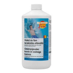 Medencetisztító flakon a vízkő és fém lerakódások eltávolításához.