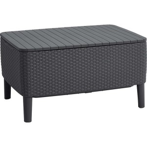 Szürke rattan Kerti & Kempingasztal műanyag asztallappal.