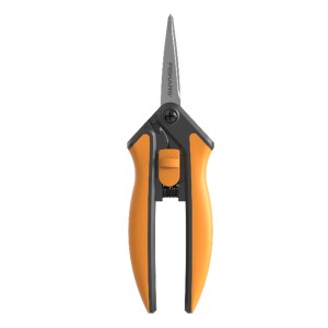 Fiskars Microtip SP130 kerti olló, narancs/fekete, finom vágásokhoz és precíz metszéshez.