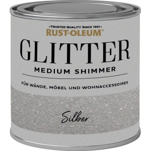 Rust-Oleum csillámfesték, Medium Shimmer ezüst színben, effektfesték falakra és bútorokra.