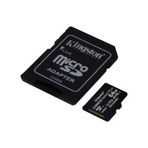 Kingston 64GB-os MicroSD kártya adapterrel, egy audio tartozék.