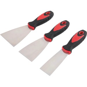 3 részes spakli készlet acél pengével és ergonomikus nyéllel festési munkákhoz.