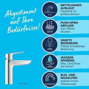 Grohe QuickFix mosdócsaptelep Start M-Size push-open leeresztőgarnitúrával, króm kivitel.