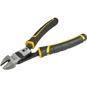 Stanley Fatmax Duo-Force oldalcsípő fogó fekete-sárga fogantyúkkal a nagy erőátvitelhez.