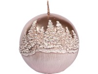 Téli erdő gömbgyertya 80 mm átmérővel rózsaarany színben