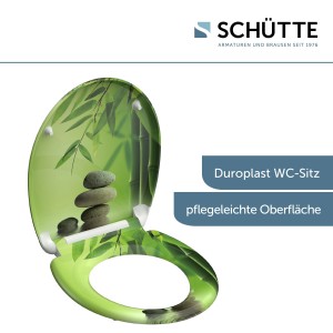Schütte Green Garden Duroplast WC ülőke bambusz és kő mintával, Soft Close funkcióval és gyorsrögzítéssel.