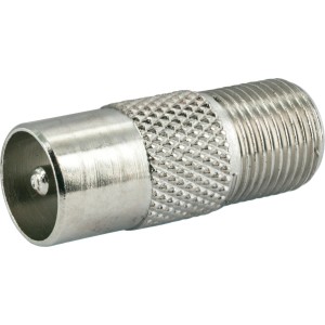 Schwaiger adapter F-csatlakozó IEC aljzathoz, ezüstszínű, antenna- és kábelcsatlakozásokhoz.