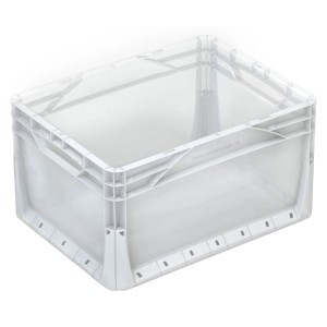 Átlátszó Eurobox 60x40x32 cm tömör fallal, műanyag tárolódoboz.