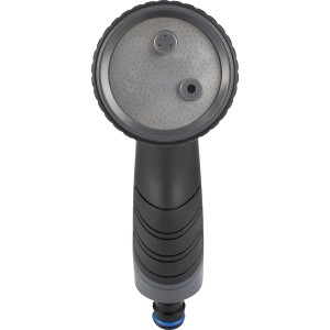 Sötétszürke LUX-TOOLS többfunkciós szórófej kerek fejjel, 3 sugárral és puha markolattal kerthez.