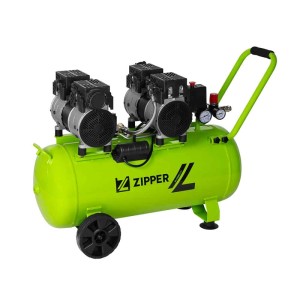 Zipper ZI-COM50SI csendes kompresszor, zöld-fekete, 50L tartállyal, kerekekkel és fogantyúval. Műhelybe, garázsba.