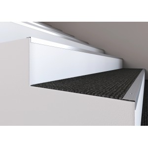 Ezüst lépcsőélvédő profil, 25x10 mm, 1000 mm hosszú, védi a lépcsőéleket és a padlóburkolatokat.