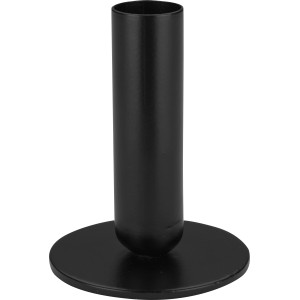 Fekete, kerek fém gyertyatartó, 9 cm magas, gyertyákhoz. Asztali dekoráció.