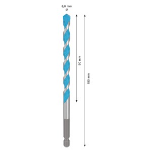 Bosch Expert Hex-9 Multi Construction fúró, Ø 8 mm, kék/ezüst, 150 mm hosszú.