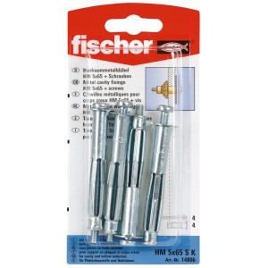 Fischer HM 5x65 SK üreges fém dübel, 4 db, csavarokkal, gipszkartonhoz és üreges mennyezetekhez.