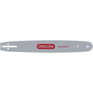 Oregon AdvanceCut vezetőlemez láncfűrészekhez, szürke fém piros logóval.