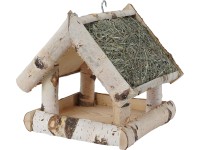 Nyírfa madáretető szénatetővel kicsi 25 cm x 25 cm x 26 cm