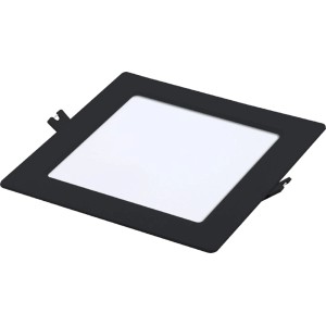 Négyzet alakú LED-es beépíthető lámpa fekete kerettel.