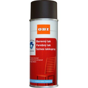 OBI színes spray festék, alkalmas beltéri és kültéri festéshez.