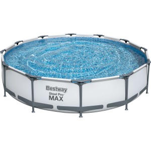 Bestway Steel Pro Max Frame medence szett, Ø 366 cm, világosszürke, vízzel töltve.