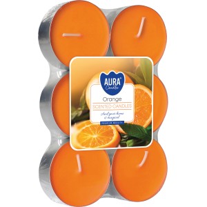 6 db Maxi narancs illatú gyertya, Ø 5,7 cm, mécses formátumban. Gyümölcsös narancs illat a hangulatos légkörért.