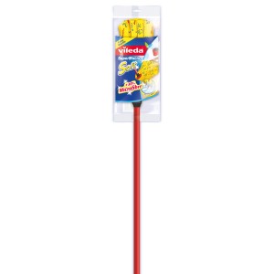 Vileda SuperMocio Soft felmosó nyéllel, sárga fejjel és piros nyéllel. Takarító eszköz.
