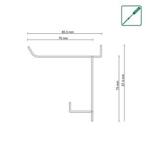 Műszaki rajz a fekete FN Acustico kulcstartóról (239x75x89mm) falra szereléshez.