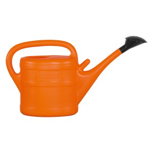 Narancssárga OBI locsolókanna, 10 literes, levehető rózsával és tárolóhellyel.
