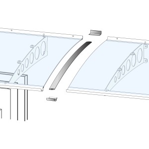 Rozsdamentes acél hatású összekötő készlet előtetőkhöz, 8x100 cm, több előtető hézagmentes szereléséhez.