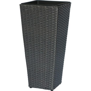 Magas, antracit színű polyrattan virágtartó, 60 cm magas, beltéri és kültéri használatra.