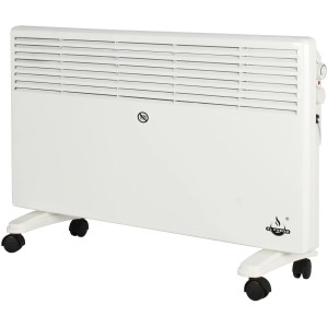 Fehér El Fuego mobil konvektoros fűtőtest, 2000 W, kerekekkel. Elektromos fűtőtest termosztáttal.