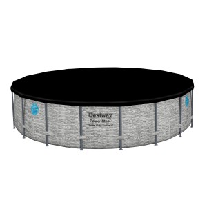 Bestway acélvázas medence szett Power Steel Swim Vista, Ø 549 cm, szürke, fekete takaróval.