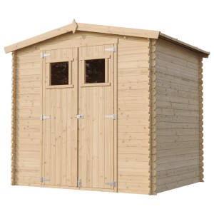 Timbela faház M369, 4,33 m², kezeletlen kerti tároló dupla ajtóval és két ablakkal.