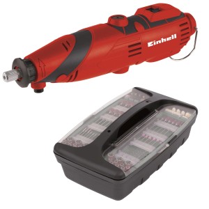 Einhell TC-MG 135 E csiszoló- és gravírozó szerszám tartozékokkal a tokban.
