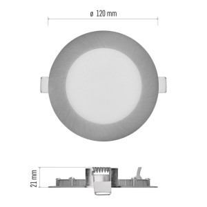 t.b.t. beépíthető lámpa, kerek, ezüst színű, méretek: átmérő 120mm, magasság 21mm.
