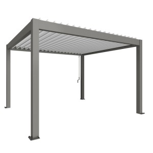 Biohort Pergola 4x3,5 m kvarc fehér színben: Modern teraszfedés lamellákkal és vízelvezetéssel.