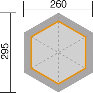 Weka Pavilon 656 Sparset Gr.1 alaprajz: Hatszög alakú, méretei 260x295 cm. Ideális kerti pavilonokhoz.