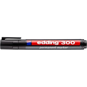 Fekete Edding 300-as permanens filctoll, közeli kép.
