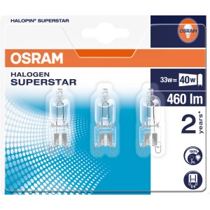 Osram Magasfeszültségű halogén lámpa G9 35W, 3 darabos szett. Meleg fehér fény, 460 lumen. Kompakt kialakítás.