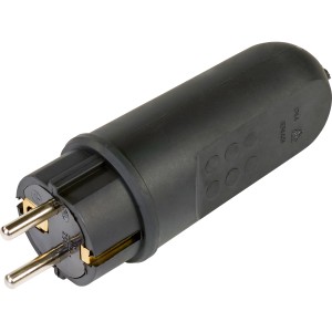 Fekete gumi dugó, védőérintkezős dugó 230V, 10/16A.