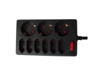 Asztali elosztó 6 Euro + 3 F dugalj kapcsolóval 1,4 m fekete Asztali elosztó 6 Euro + 3 F dugalj kapcsolóval 1,4 m fekete