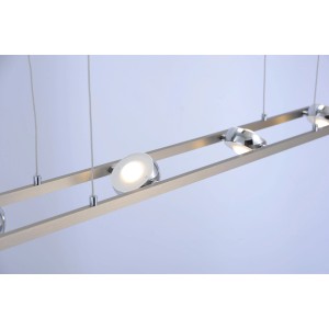 Modern, acél Lolasmart-Opti LED függőlámpa, applikációval vezérelhető, 98 cm széles.