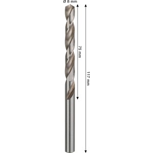 Bosch Pro Metal HSS-G spirálfúró, 8 mm átmérő, ezüst színű.